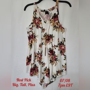 21. FIRST LOVE NWOT Women's Sleeveless Floral Top With Necklace Size 1X